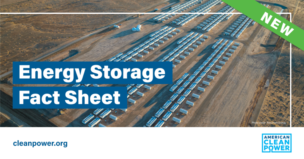 The cover image for ACP's Energy Storage Fact Sheet, portraying a large field full of clean energy storage.